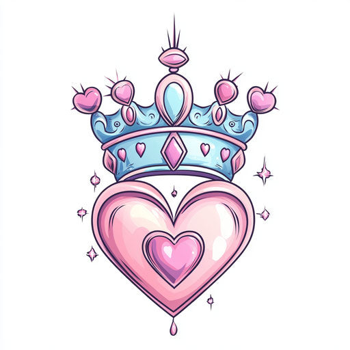 Queen tattoo in flat drawing style with soft pastel colors