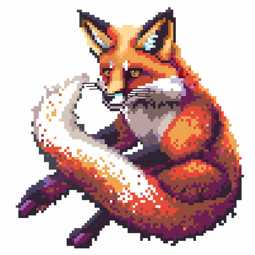 Fox in vibrant pixel art colors on white background
