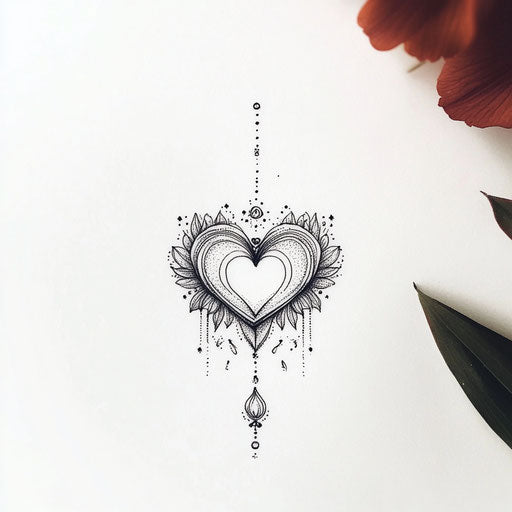 Sketch of heart tattoo on hand with delicate dot work shading