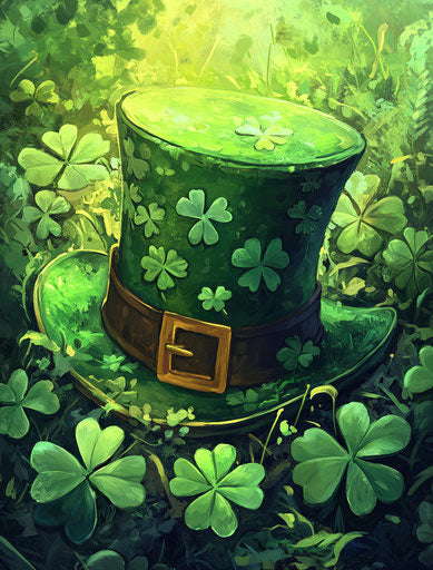 St. Patrick's Day hat surrounded by clovers