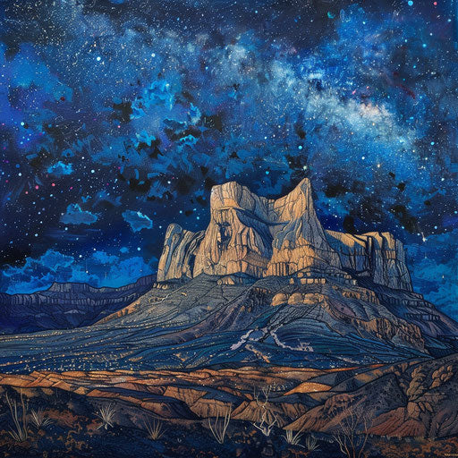 Guadalupe Peak under a starry night sky, in the style of Leszek Bujnowski