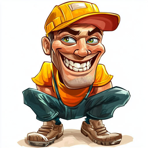 Humorous caricature of a worker with exaggerated eyebrows