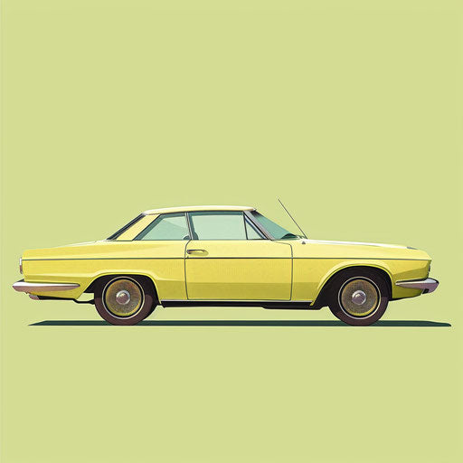 Car clipart in realistic style on chartreuse background, surreal brightness