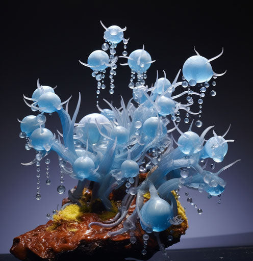 Beautiful plants with sky blue and dark brown crystals