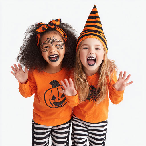 Joyful Girl in an Orange Witch Costume