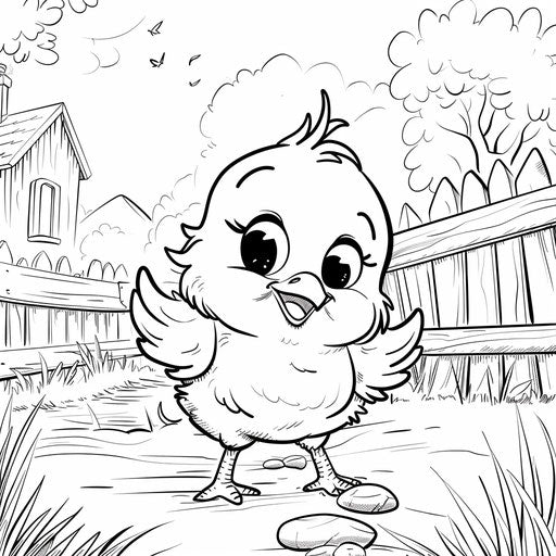 Vibrant cartoon scene with a playful chick
