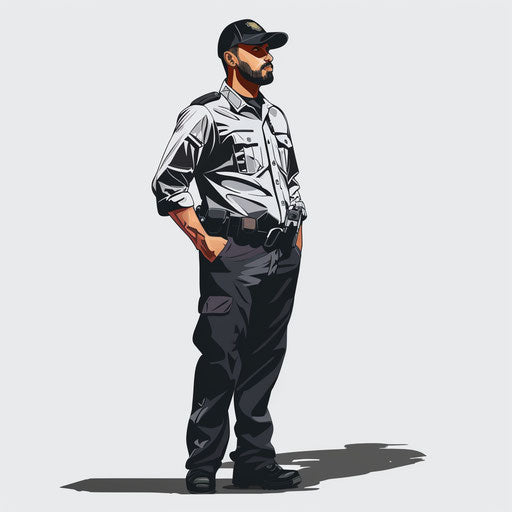 Security guard clipart in photo realistic style with flat white background