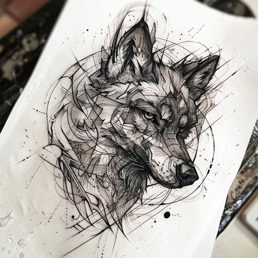 Detailed sketch of a wolf with fine line work and subtle shading