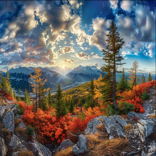 Sulphur Mountain, Canada, panoramic view with vibrant autumn colors