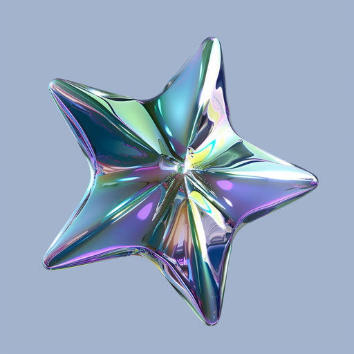 Floating star on transparent background, Lisa Frank style, silver and blue