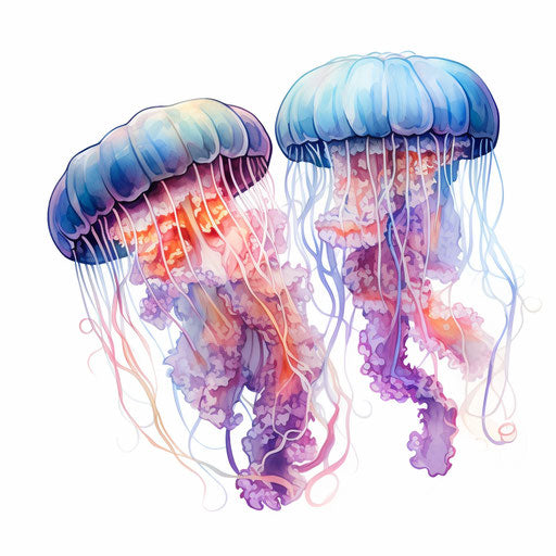 Jellyfish clipart in the style of Oil painting, on a white background