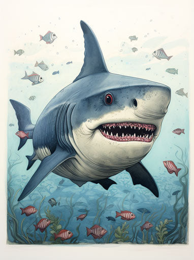 Enormous blue shark in humorous heart style