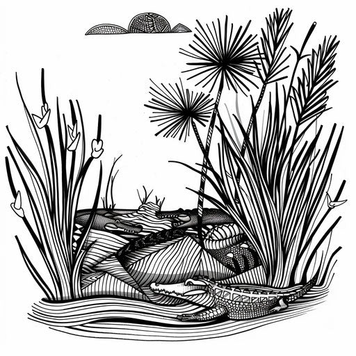 African river scene with crocodiles as a tattoo