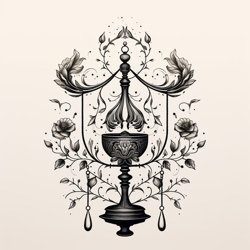 Lucky balance tattoo in black style, ottoman art, allegorical