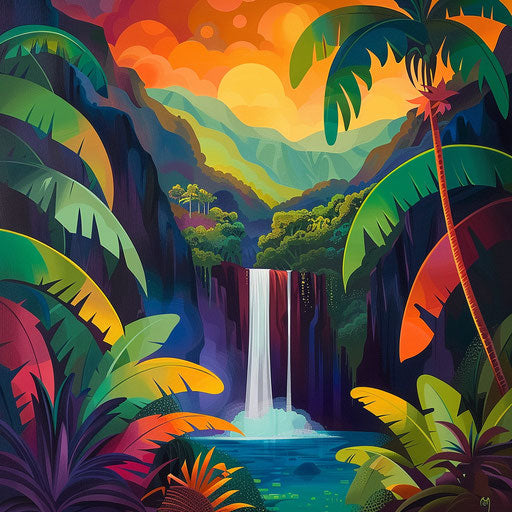 La Fortuna Waterfall with bold shapes and vibrant colors