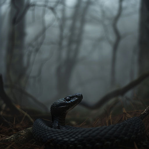Black mamba snake in a foggy woodland
