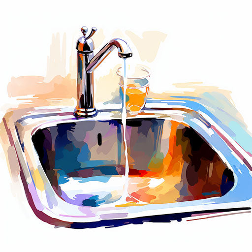 Sink illustration in the style of Impressionistic Art, on white background
