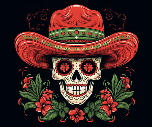 Skull with Mexican hat in vector, captivating style, deathcore 25:21