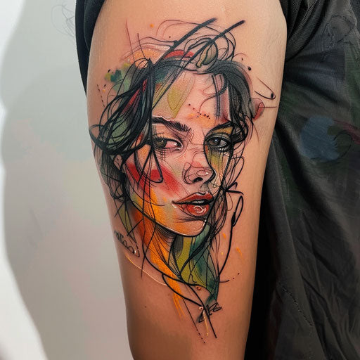 Expressionist style tattoo of Persephone
