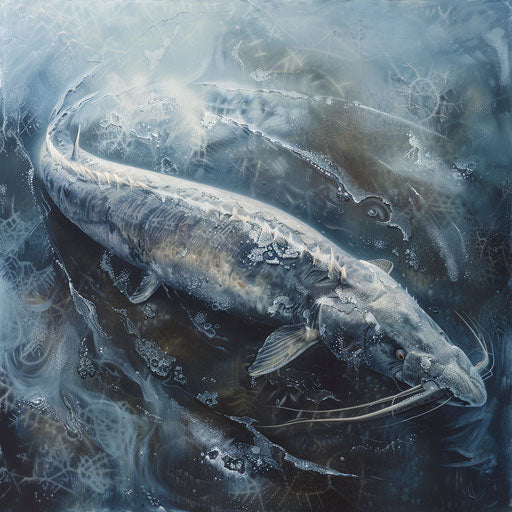 Sturgeon in a cold and icy river