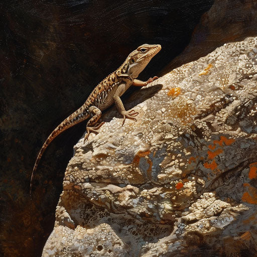 Lizard sunbathing on a sunny rock