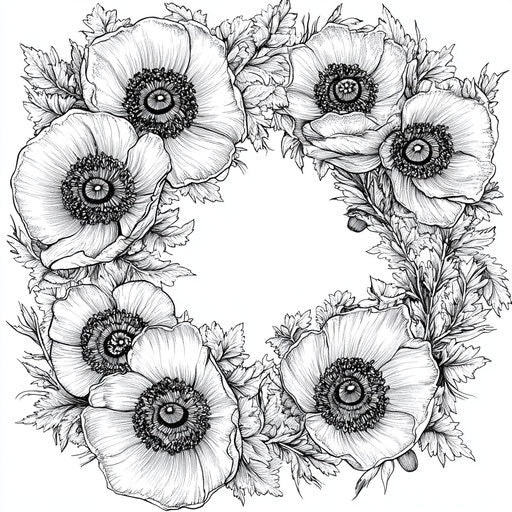 Poppy wreath with intricate floral designs