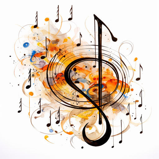 Music notes in Oil painting style on white background
