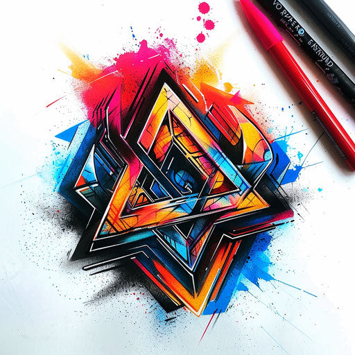Edgy street art tattoo sketch of a Valknut with graffiti