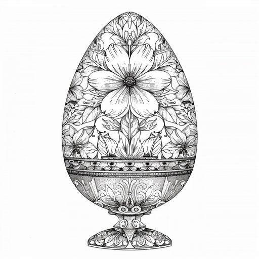 Luxurious egg with high-fashion designs, coloring book page