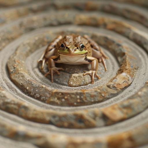 Frog in the center of a Zen garden, symbol of harmony