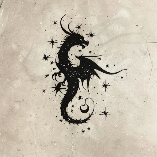 Black dragon silhouette with stars