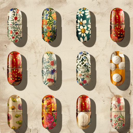 Realistic quality pill clipart on flat beige background