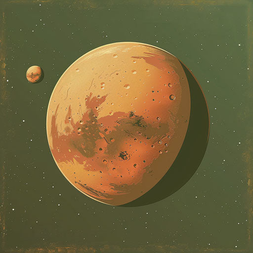 Realistic Mars clipart with flat olive background and gradients