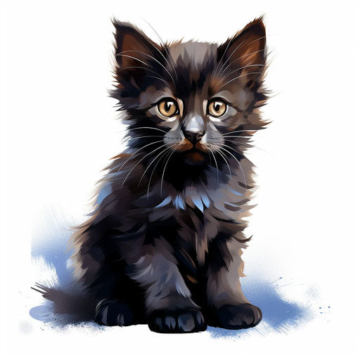Kitten clipart in the style of Chiaroscuro Art, on a white background