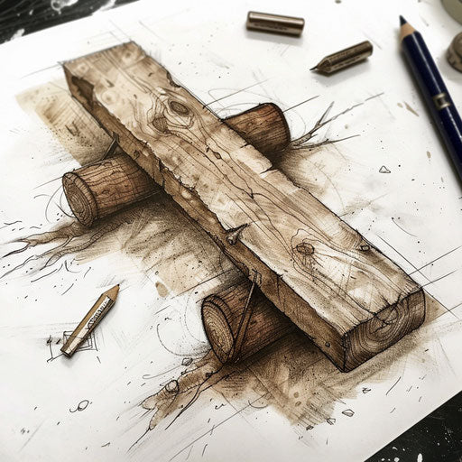 Rustic flat tattoo sketch of a wooden see-saw