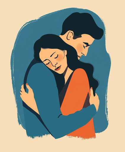 Embrace in light blue and dark azure tones