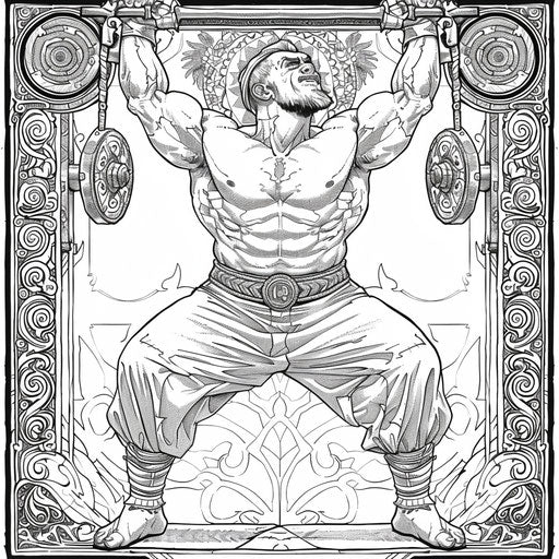 Circus strongman lifting weights effortlessly