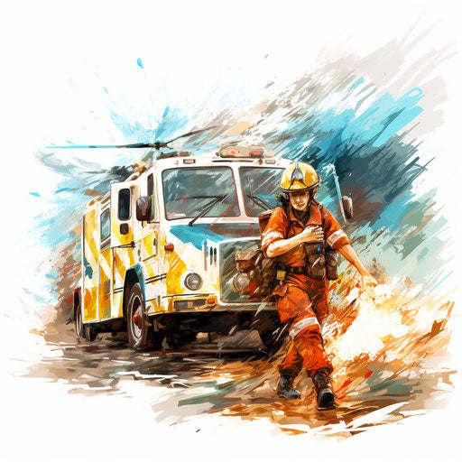 Emergency illustration in the style of Impressionistic Art, on white background