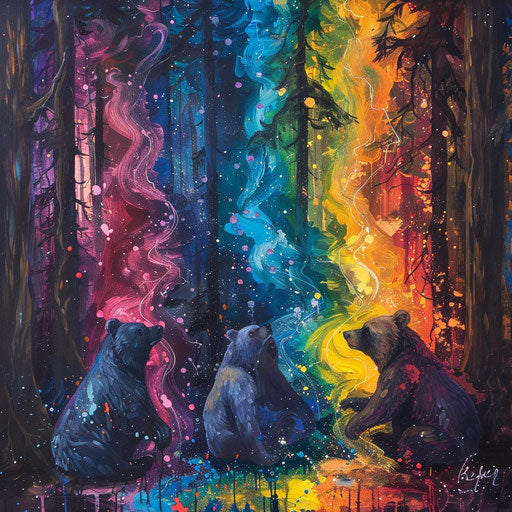 Bears paint the forest with colors of the rainbow