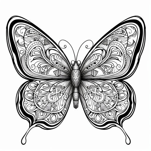Butterfly with tribal patterns. Coloring book page