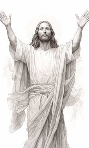 Jesus hands up tattoo-style coloring page realistic detail