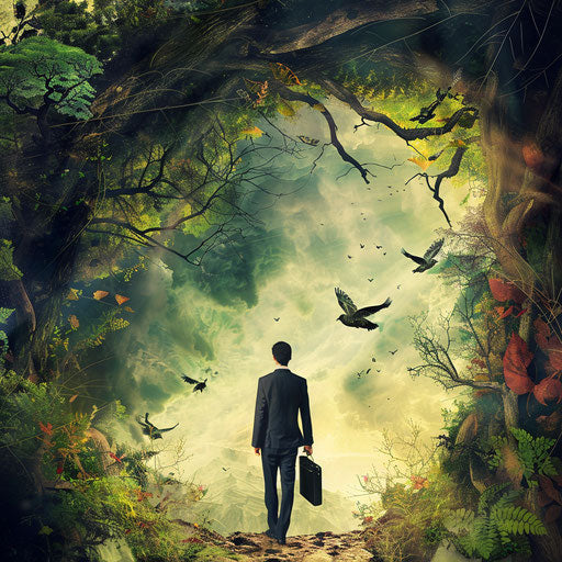 Businessman in moment of inspiration in nature