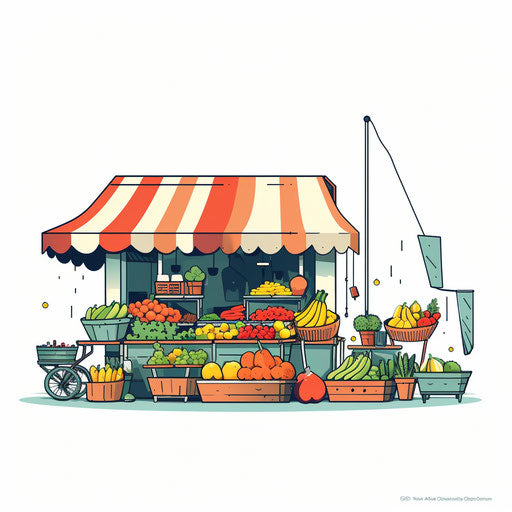 Minimalist market illustration, on a white background