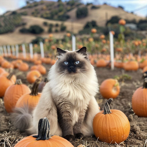 Charming Himalayan Cat in Pumpkin Patch