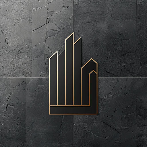 Modern real estate logo with clean lines on metallic background