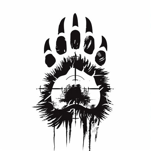 Fierce bear paw print with crosshairs, bold traditional tattoo style
