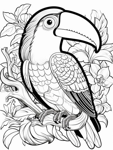 Coloring pages toucan drawing, mesmerizing colorscapes style 3:4