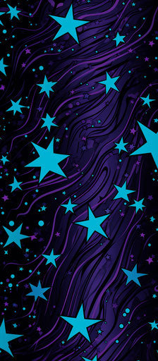 Purple stars on black background, tattoo style, bold, cartoonish lines