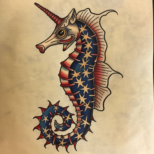 Classic Americana seahorse tattoo sketch