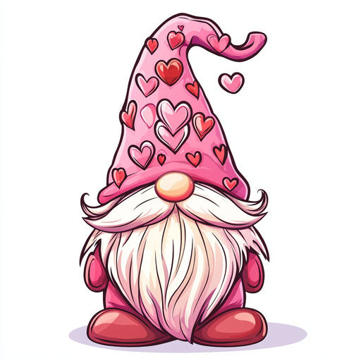 Valentine's Day gnome, pink hat with hearts